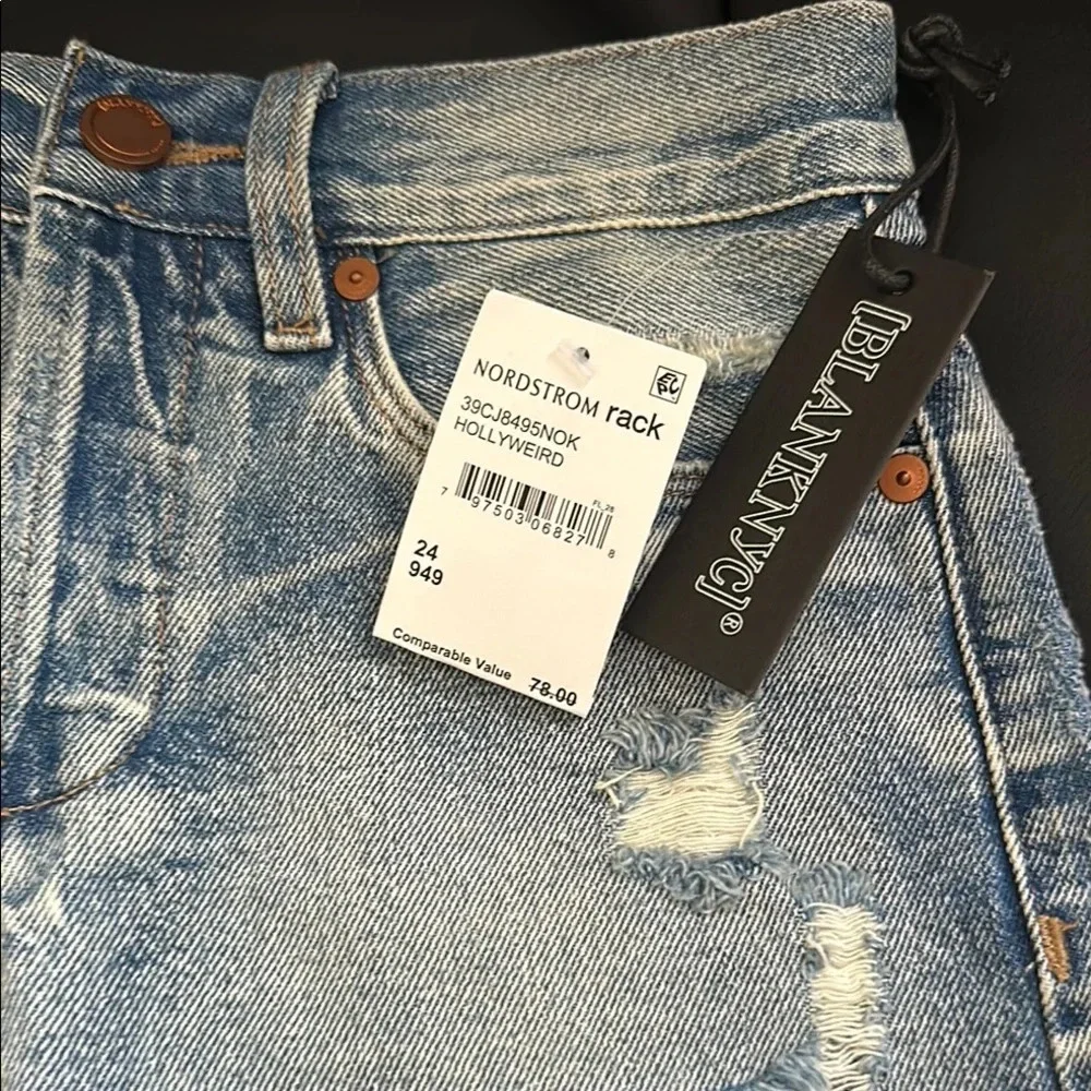 Nordstrom BLANKNYC high rise distressed denim shorts Hollyweird color - Picture 2 of 7